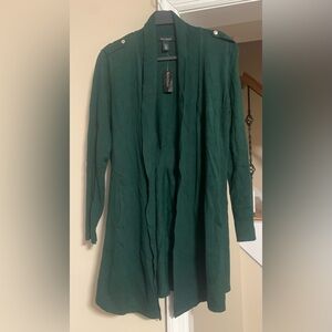 White House Black Market Womens Bottle Green Soft Drapey Open Cardigan NEW Large